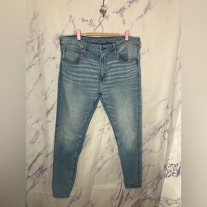 American Eagle Outfitters Men's Light Blue Airflex Athletic Skinny Jeans
